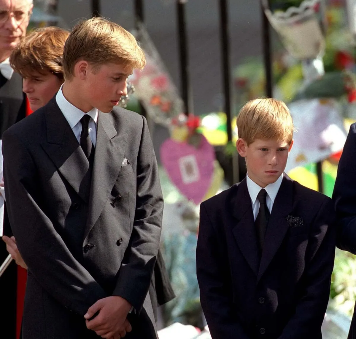 Prince William and Prince Harry outside Westminster Abbey at the funeral of their mother, Princess Diana