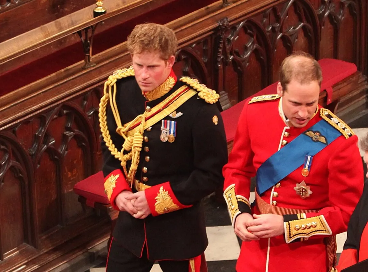 Prince William and his best man Prince Harry walking into Westminster Abbey ahead of William's wedding to Kate Middleton