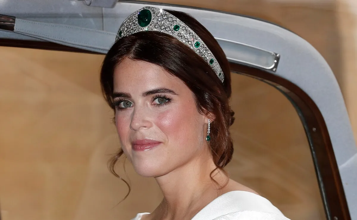 Princess Eugenie wearing the Greville Emerald Kokoshnik tiara on her wedding day