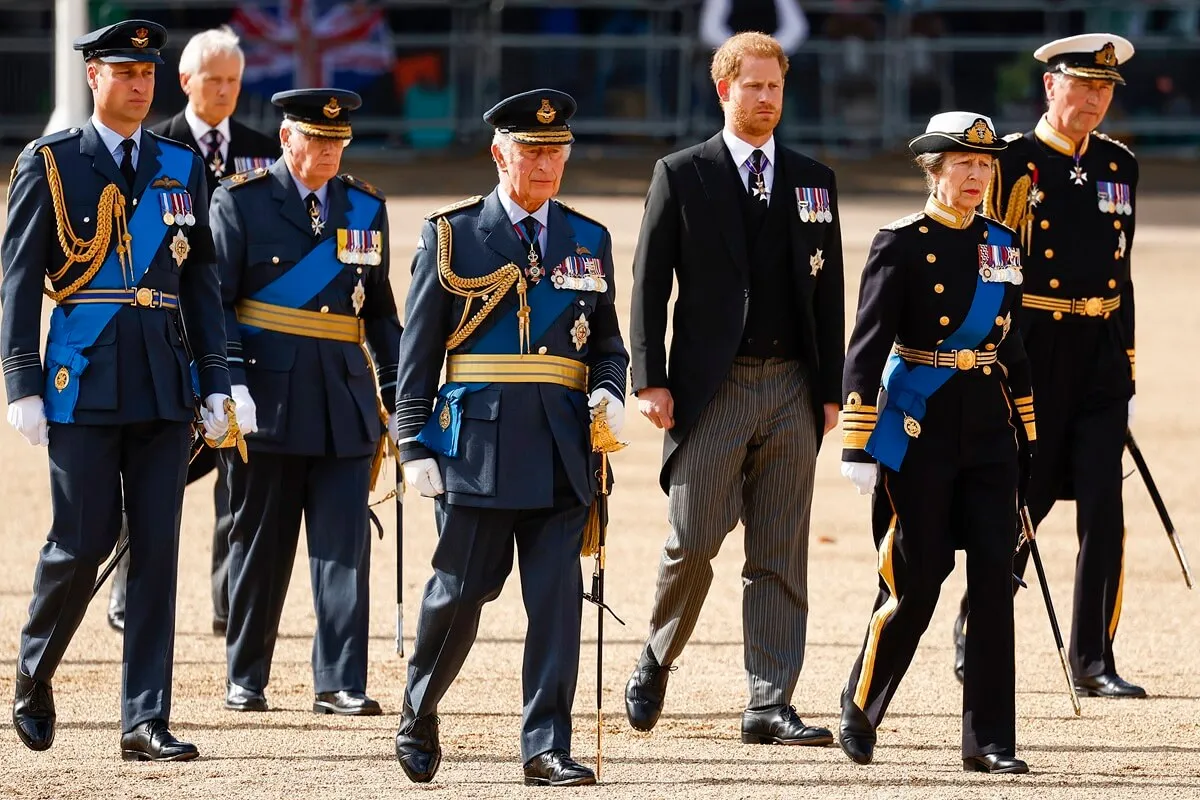 Several members of the royal family walk behind the coffin during the procession for the Lying-in State of Queen Elizabeth II