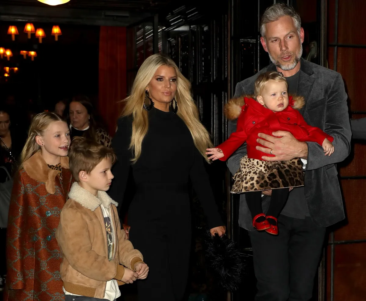 Jessica Simpson, Eric Johnson and their children Maxwell Drew Johnson, Ace Knute Johnson and Birdie Mae Johnson are seen leaving their hotel on February 04, 2020