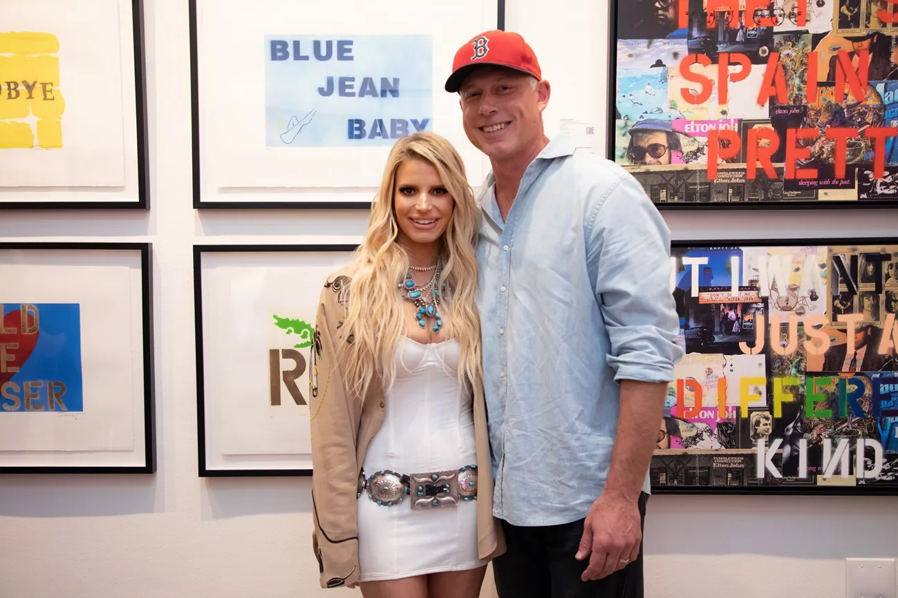 Jessica Simpson and Eric Johnson attend the opening of Bernie Taupin's art exhibit "Reflections" at Choice Contemporary on June 17, 2023 in Los Angeles, California.