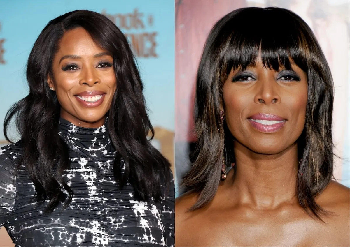 A photo of Tasha Smith wearing a black dress in 2024 next to a photo of Smith in 2009