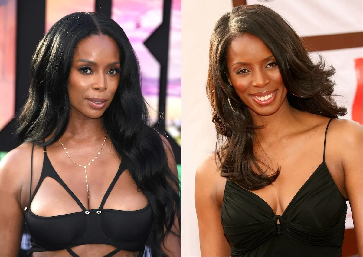 A photo of Tasha Smith in 2024 wearing a black top next to a photo of Tasha Smith in a black top in 2006