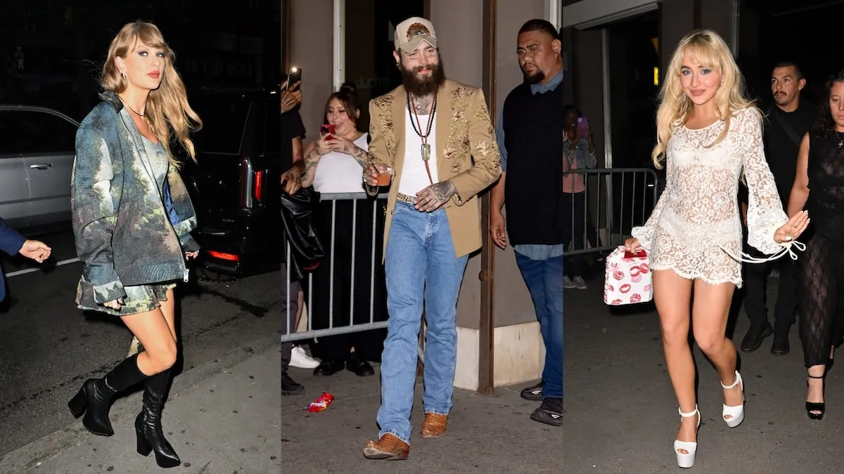 Three superstars, Taylor Swift, Post Malone, and Sabrina Carpenter, arrive at a recording studio in NYC after the MTV VMAs