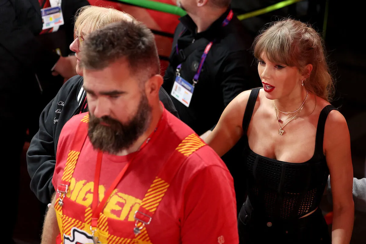 Taylor Swift, who doesn't think first imperssions are 'everything' in relationships, with her boyfriend Travis Kelce's mother, Donna, and brother, Jason