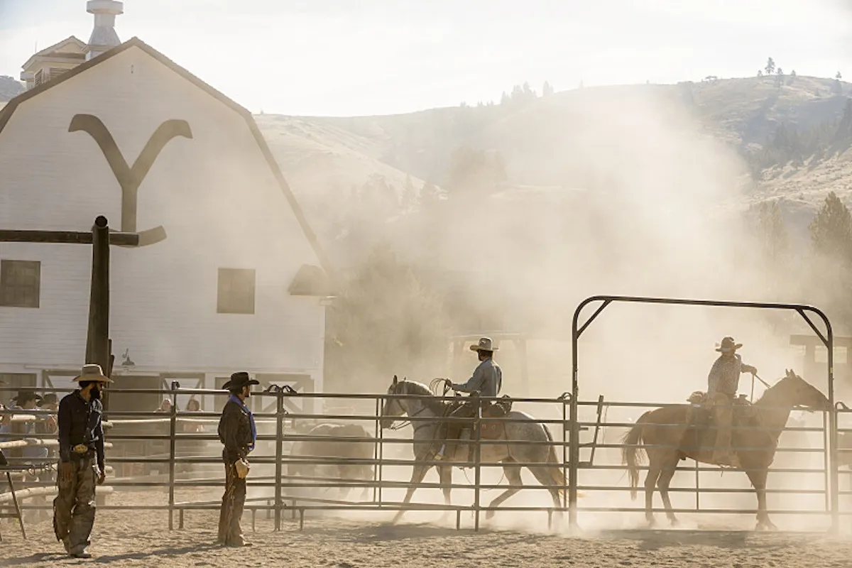 view of the Yellowstone ranch with horses