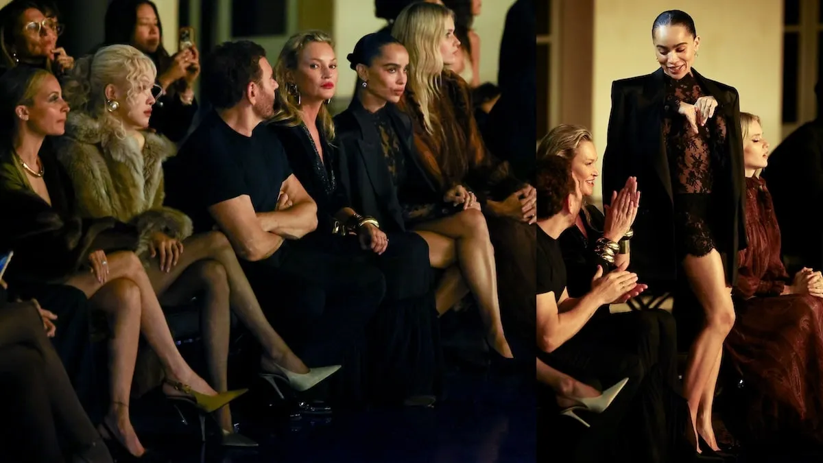 Celebrities Nicole Richie, Kate Moss, and Zoe Kravitz sit front row while watching the Saint Laurent runway show