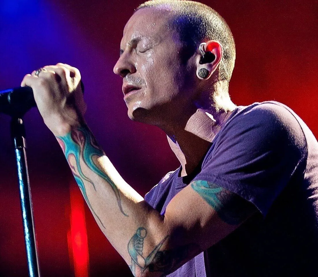 Linkin Park's Chester Bennington with a microphone