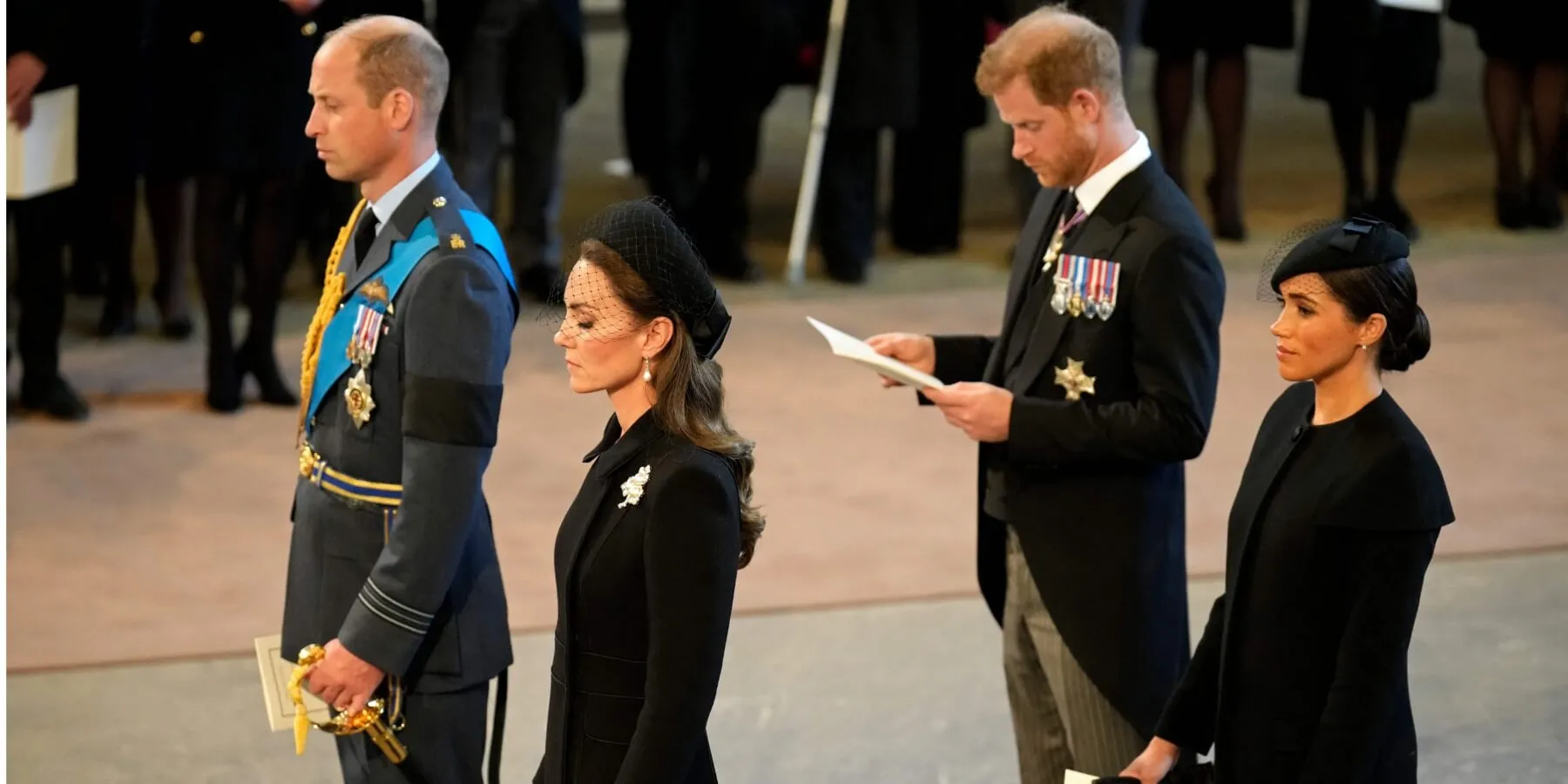 Prince William, Kate Middleton, Prince Harry and Meghan Markle at Queen Elizabeth's funeral in September 2022