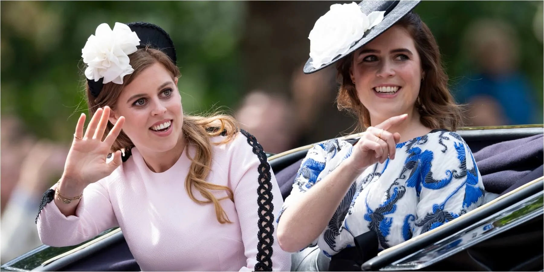 Princess Eugenie and Princess Beatrice participating in Trooping the Color