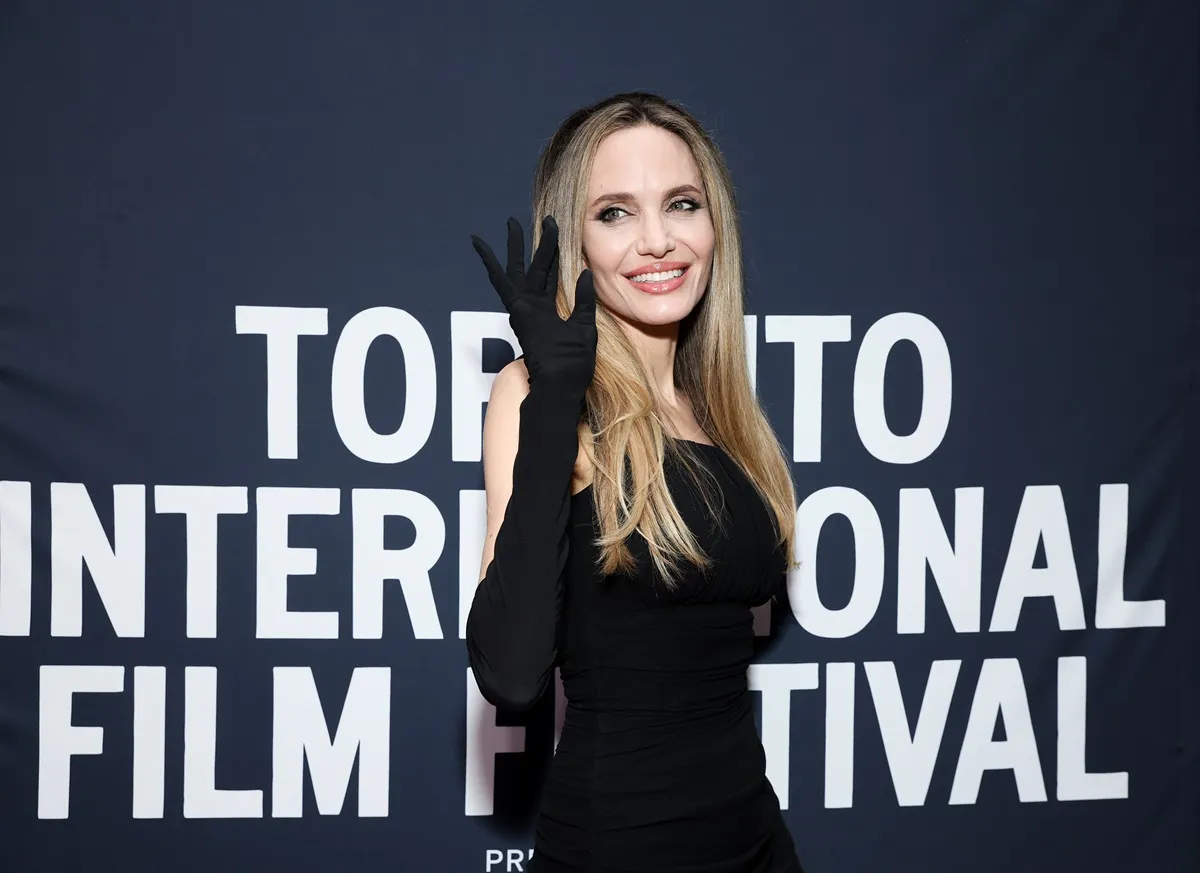 Angelina Jolie wearing a black dress at the premiere of 'Without Blood'.