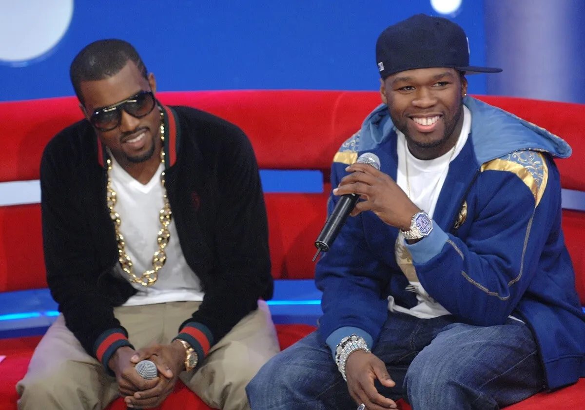 50 Cent sitting next to Kanye West in an episode of '106 & Park'.