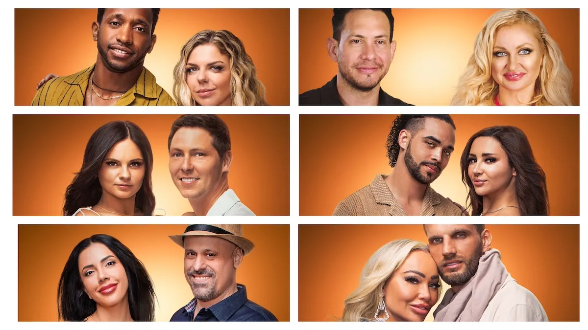 Composite image of portraits of six '90 Day: The Last Resort' Season 2 couples on orange background