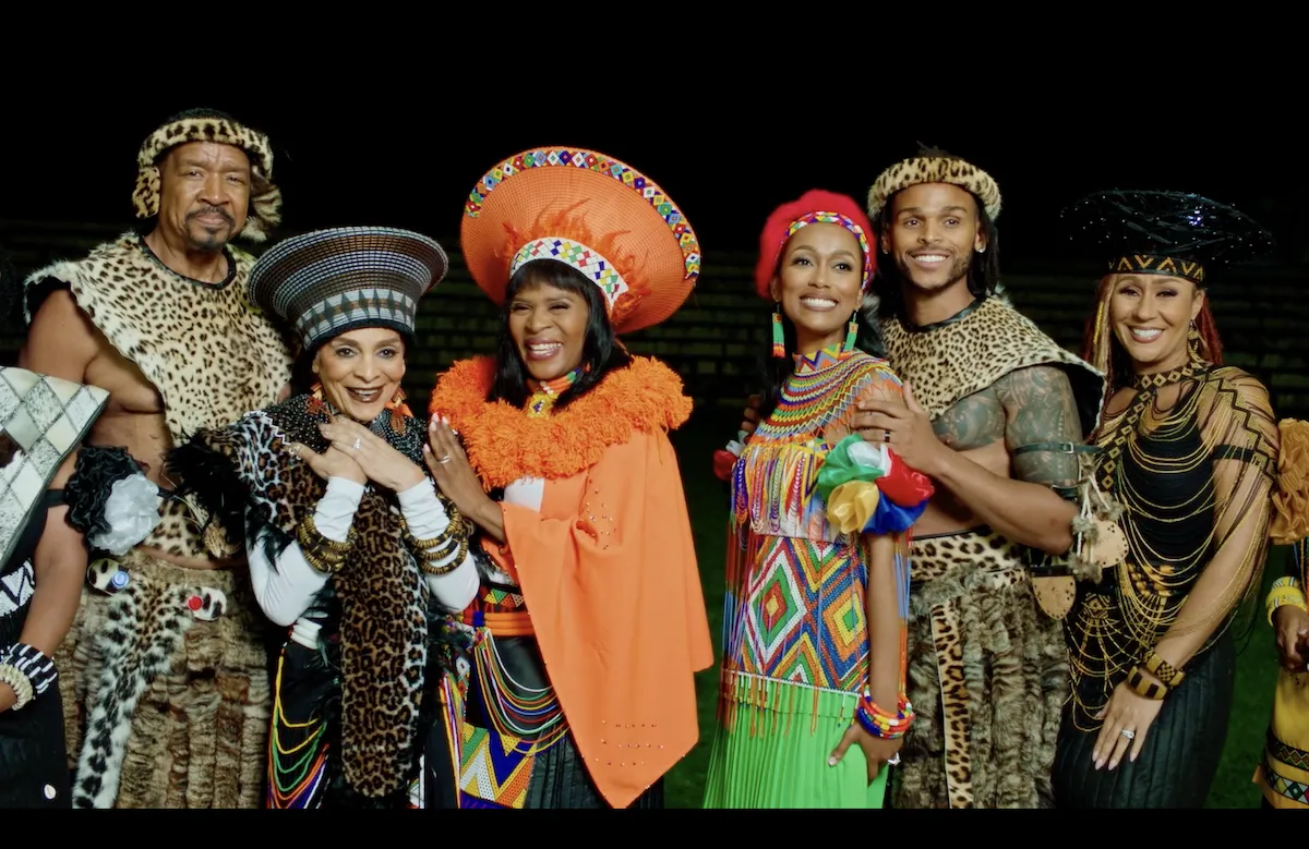 A family in African-style dress in 'A Wesley South African Christmas'