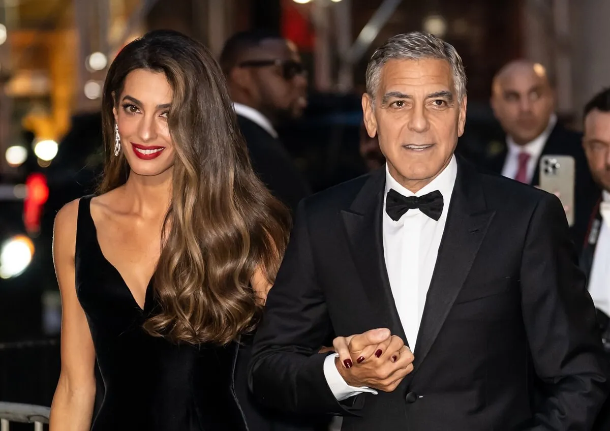 Amal Clooney and George Clooney are seen arriving to the Clooney Foundation for Justice's The Albies in New York City