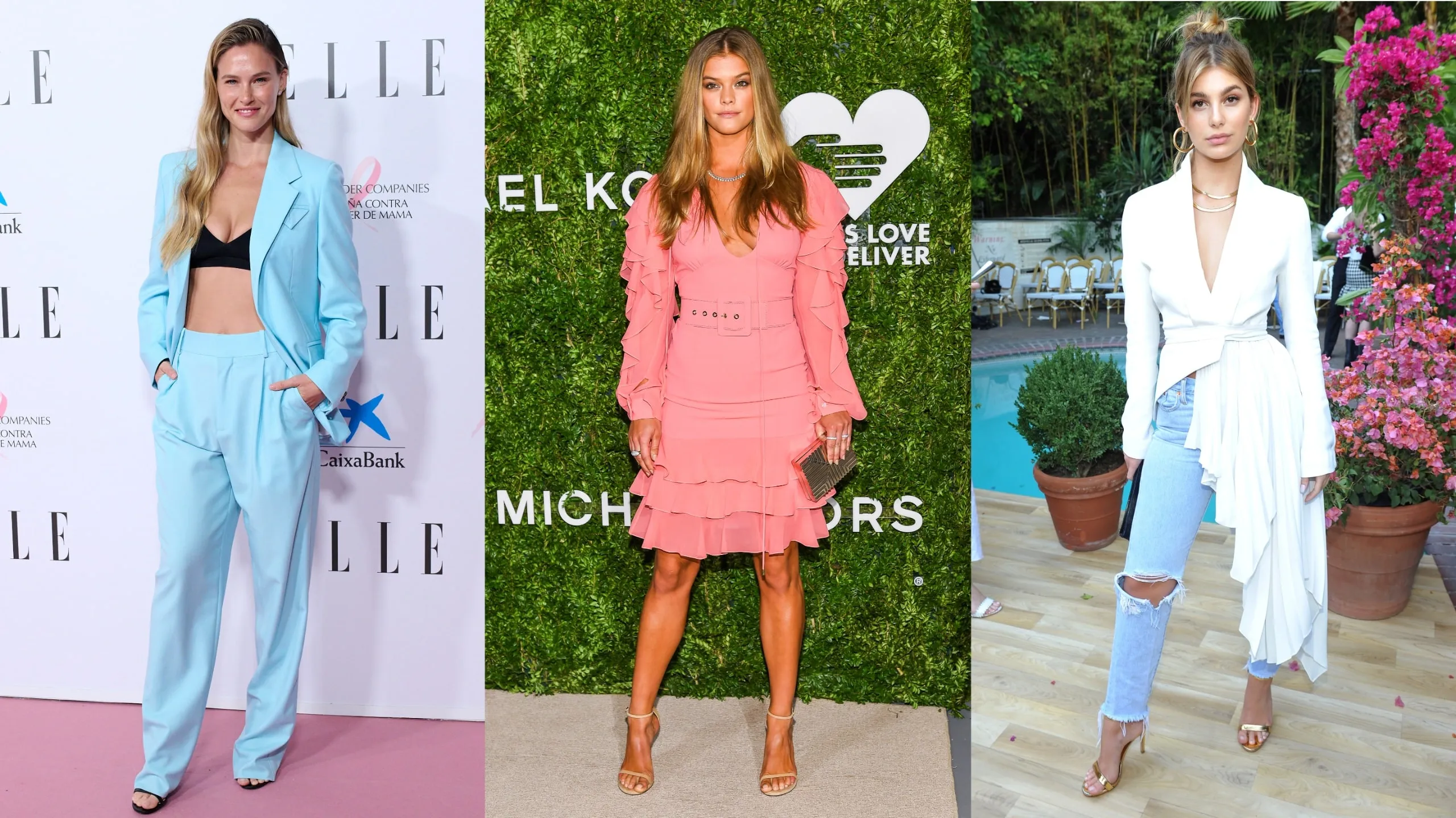 Side by side photos of Bar Rafaeli, Nina Agdal, and Camila Marrone