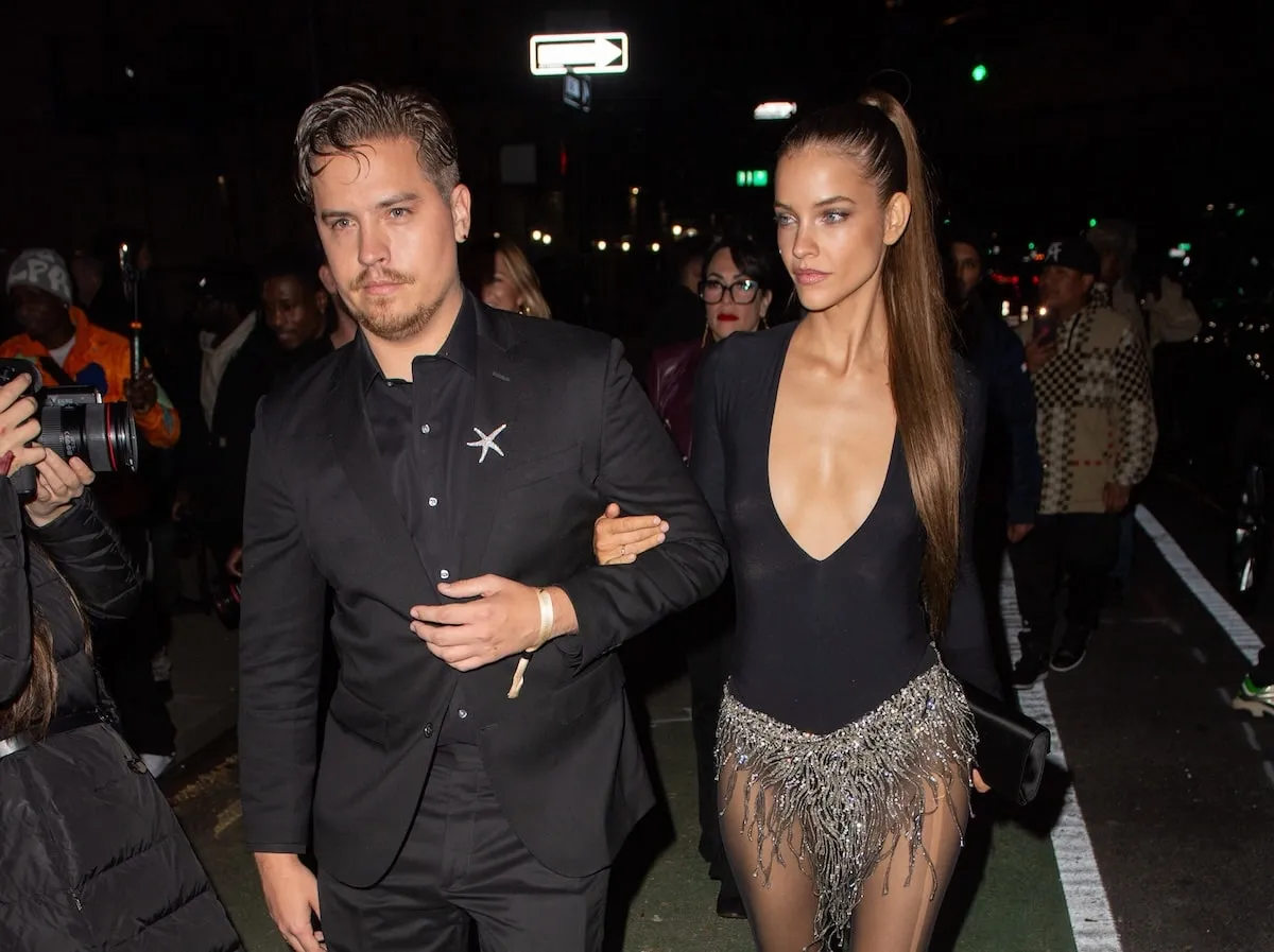 Wearing a black embroidered bodysuit, Barbara Palvin and Dylan Sprouse arrive at The Victorias Secret Show 2024 after party