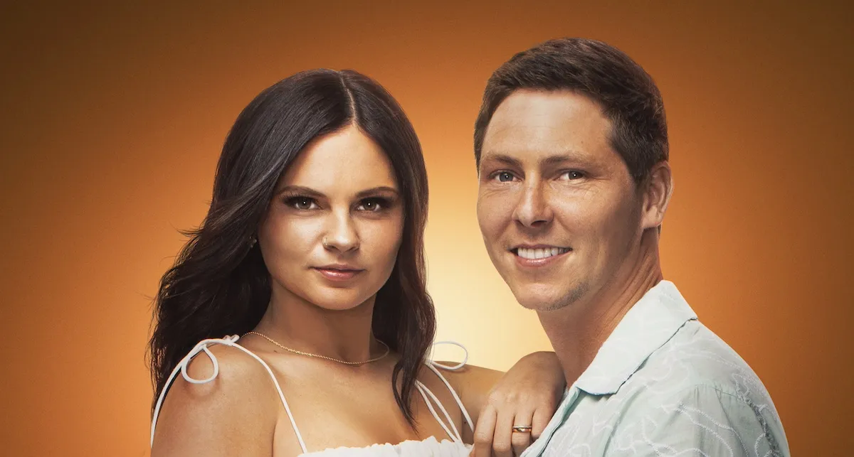 Julia and Brandon of '90 Day The Last Resort' Season 2 on orange-gold background