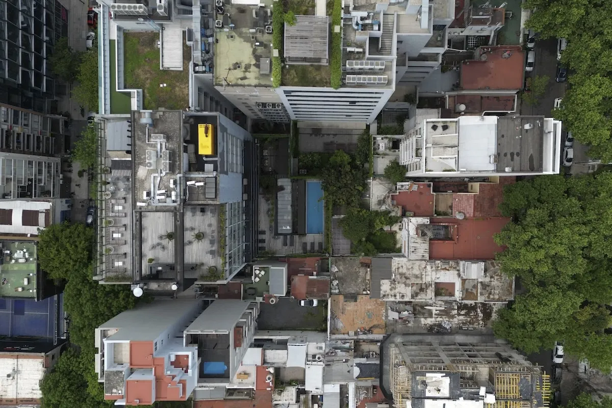 A photo of an aerial view of the poolside area of the hotel where British singer Liam Payne died in Buenos Aires