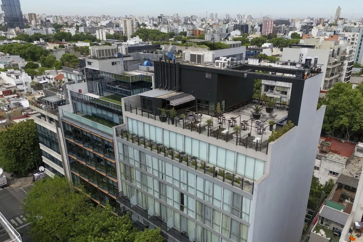 A photo of an aerial view of the hotel where British singer Liam Payne died in Buenos Aires