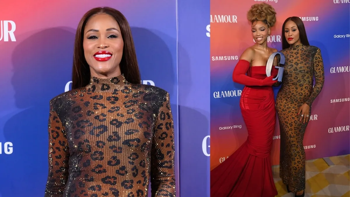 Wearing a red trumpet-style dress, Chlöe Bailey poses with rapper Eve on the red carpet at the Glamour Women of the Year Awards 2024