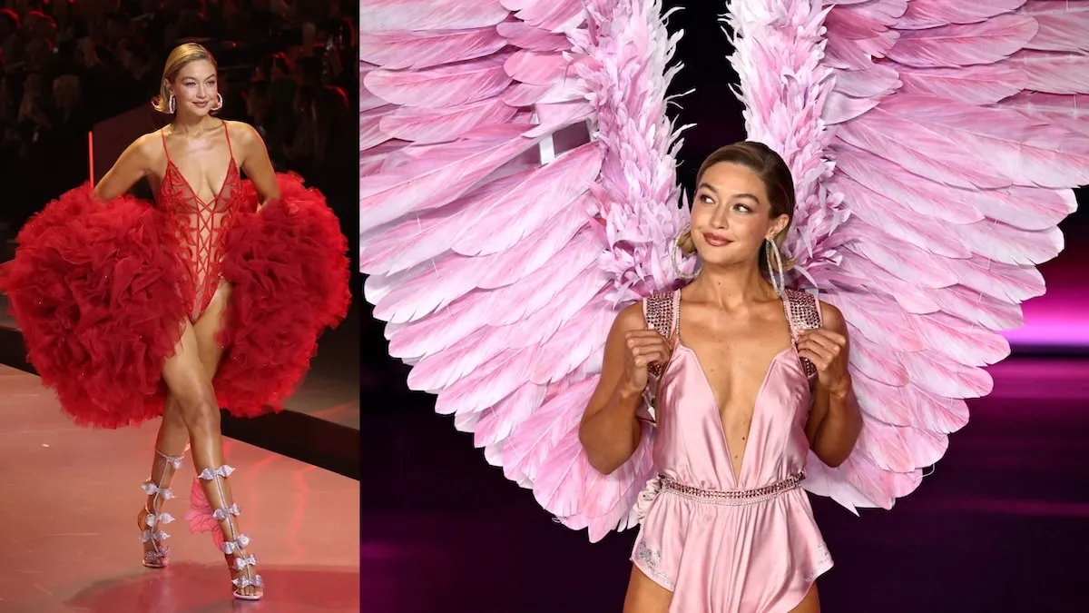 Wearing a pink nightie and pink wings, Gigi Hadid walks the runway at the Victoria's Secret Fashion Show 2024