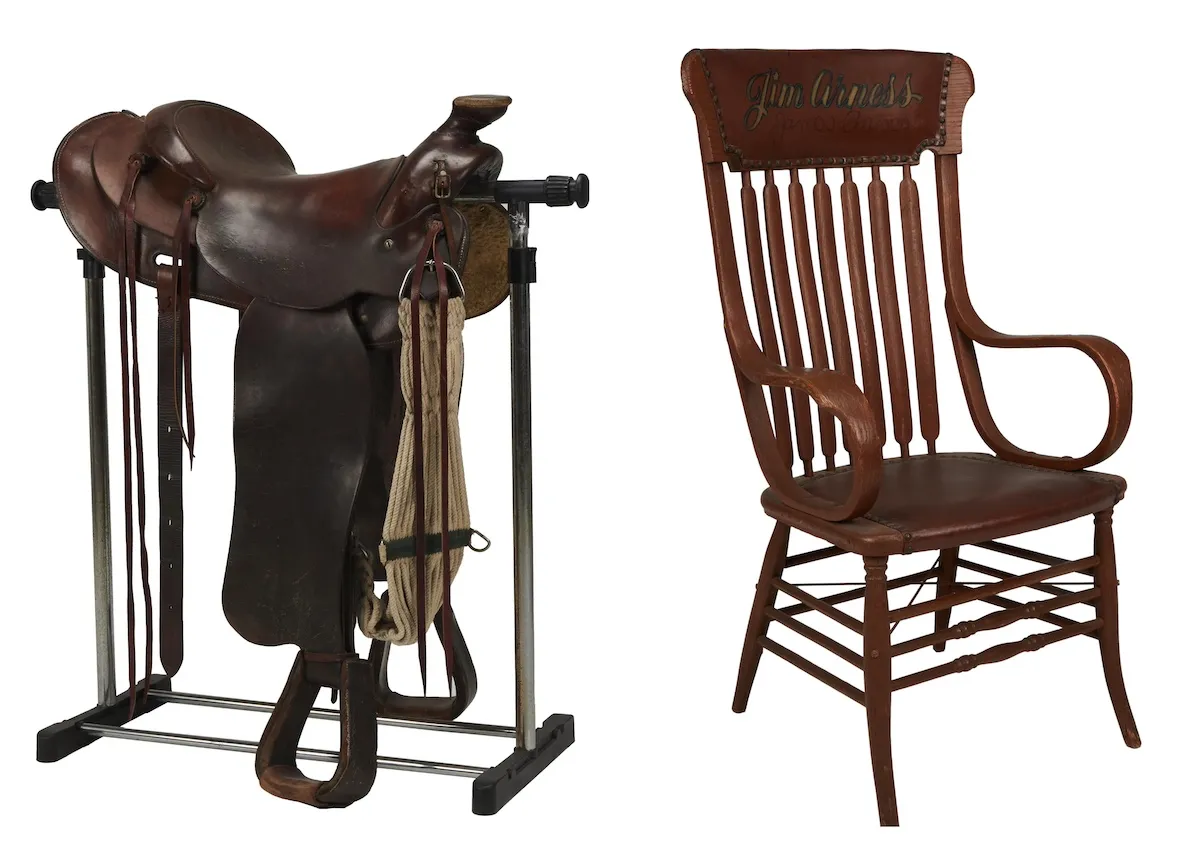 Gunsmoke saddle and chair on a white background