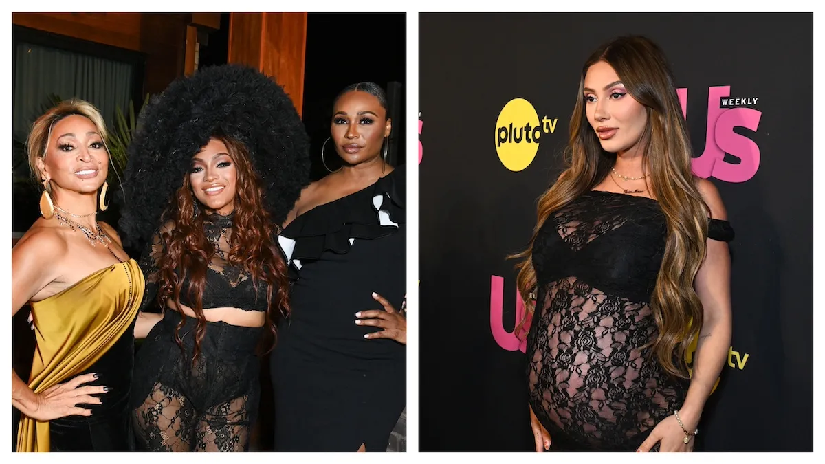 Photo of Karen Huger, Drew Sidora, and Cynthia Bailey next to a photo of pregnant Francesca Farago