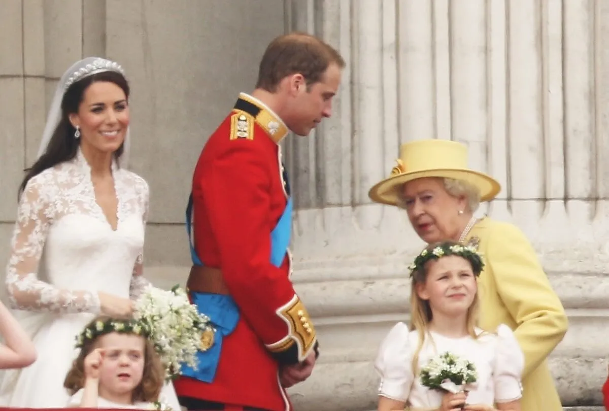 Kate Middleton and Prince William on the balcony at Buckingham Palace with Queen Elizabeth II following their royal wedding