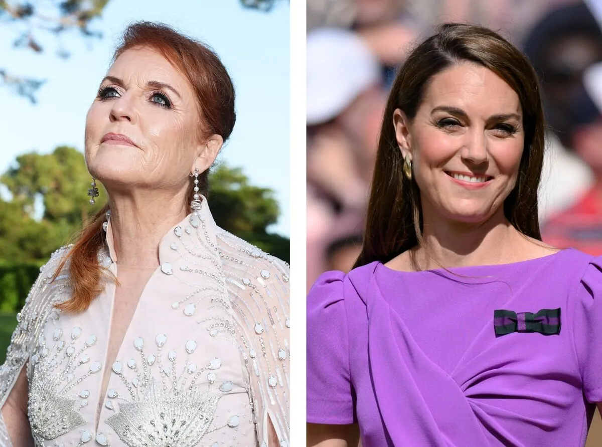 (L) Sarah Ferguson at a gala in Cannes, (R) Kate Middleton at Wimbledon