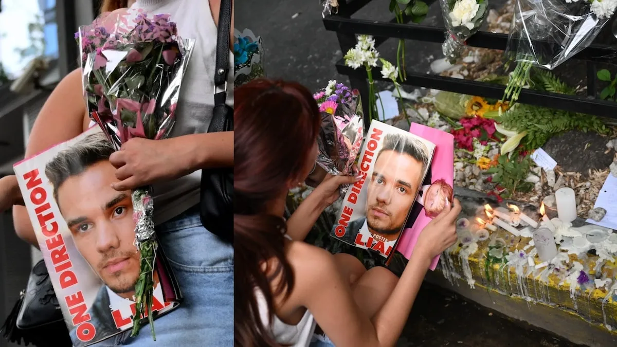 Outside the hotel where he died in Buenos Aires, a fan holds a magazine with a photo of British singer Liam Payne as she pays tribute to him