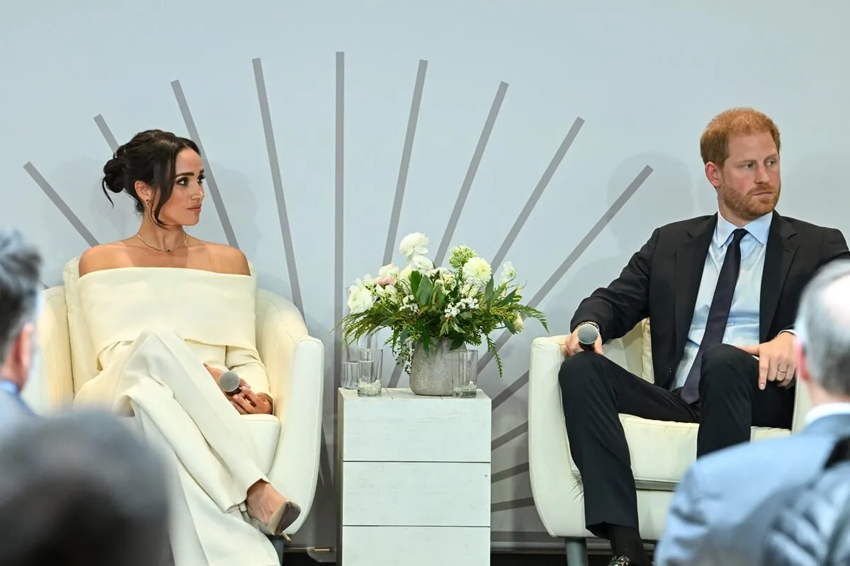 Meghan Markle and Prince Harry speak onstage during a World Mental Health Day Festival in New York City