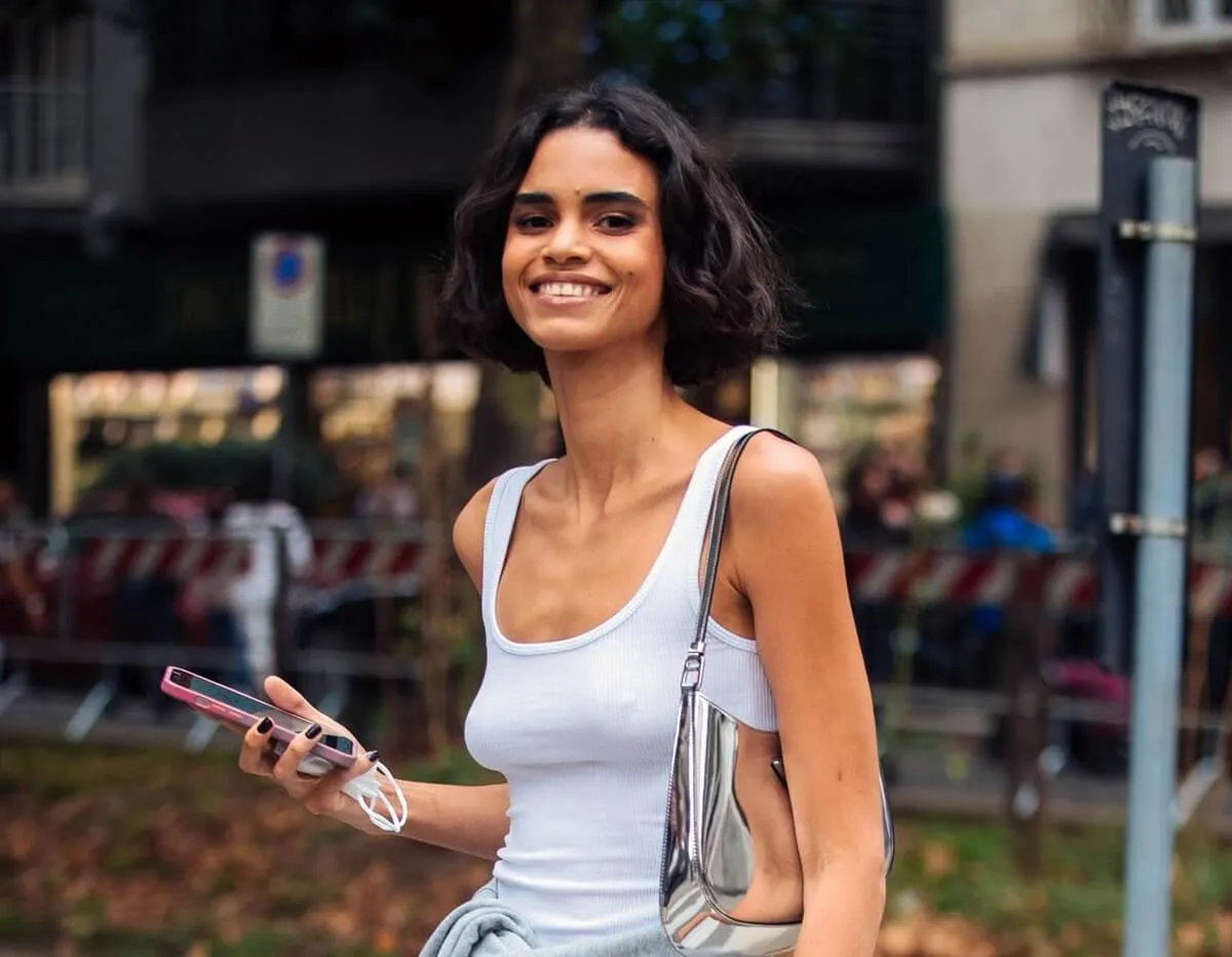 Model Mariana Santana seen after the Dolce & Gabanna show during the Milan Fashion Week