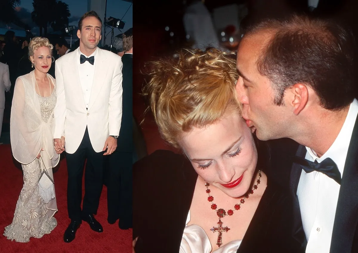 Then-couple Patricia Arquette and Nicolas Cage hold hands at the 1996 SAG Awards and kiss at the 1995 Cannes Film Festival