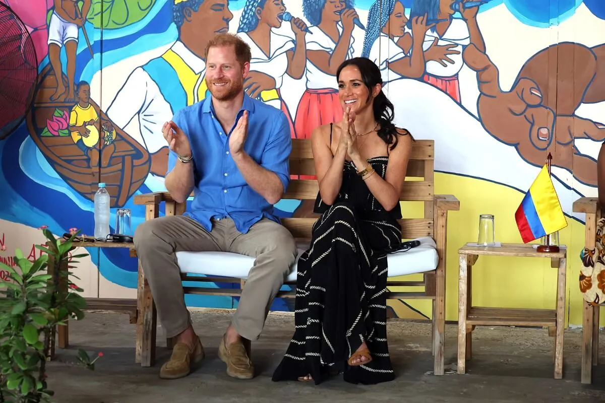 Prince Harry and Meghan Markle at the Escuela Tambores de Cabildo in Cartagena, Colombia