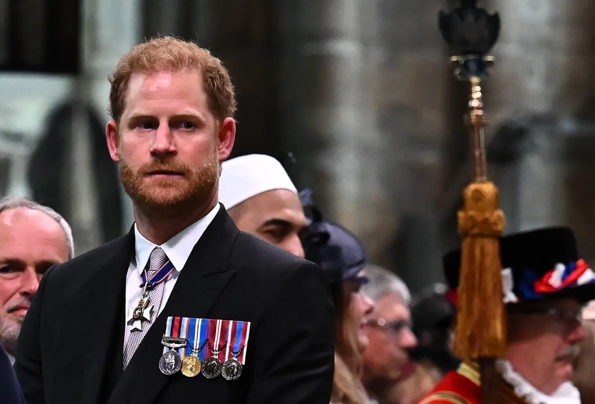 Prince Harry looks on during King Charles III's coronation ceremony at Westminster Abbey