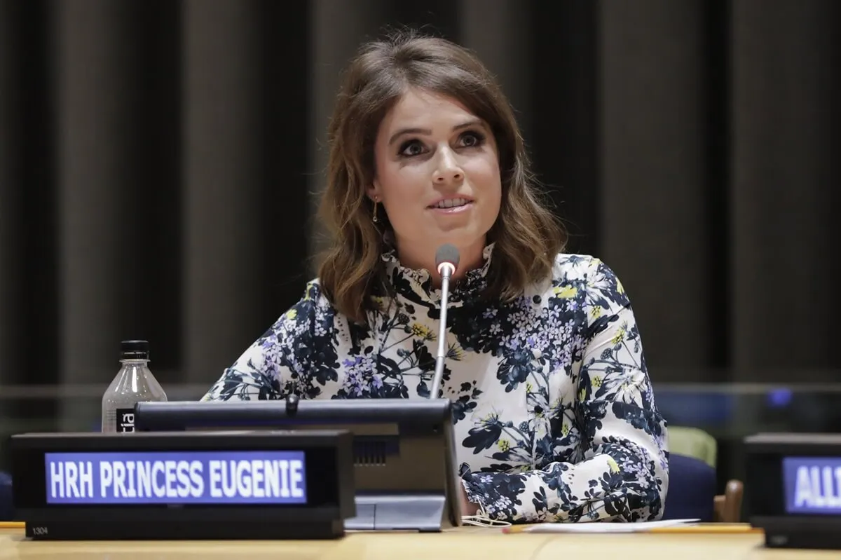 Princess Eugenie speaking at the UN Headquarters in New York City