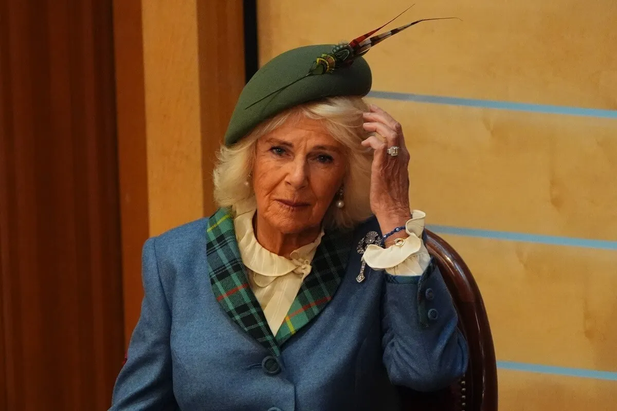 Queen Camilla at the Holyrood Chamber during a visit with King Charles to the Scottish Parliament in Edinburgh, Scotland