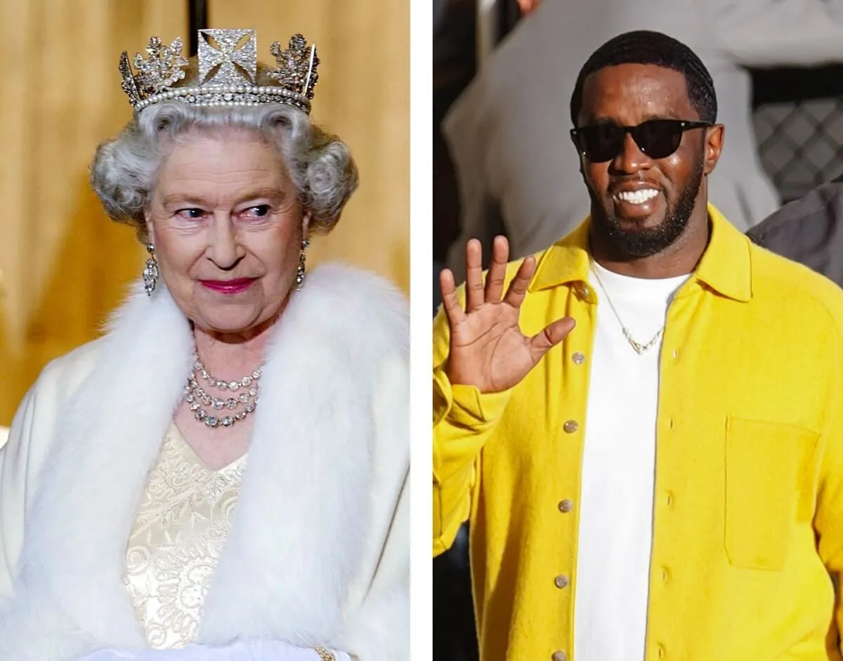 (R) Queen Elizabeth II at the Palace of Westminster, (L) Sean Combs is seen arriving to 'Jimmy Kimmel Live' Show