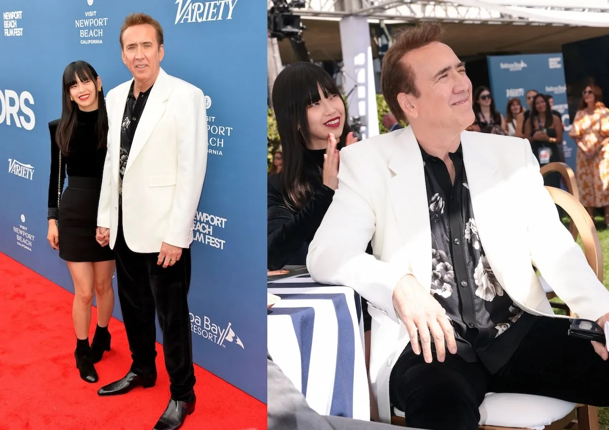 Walking the red carpet in a black dress and white tuxedo, Riko Shibata and Nicolas Cage stop for a photo at the 25th Newport Beach Film Festival Honors Brunch