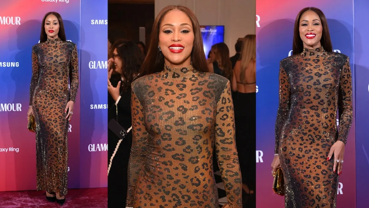 Singer Eve wears a leopard print maxi dress on the red carpet at the Glamour Women of the Year Awards 2024