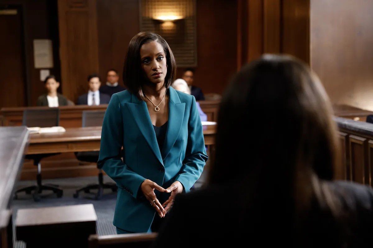 Skye P Marshall questions a witness in court in 'Matlock'