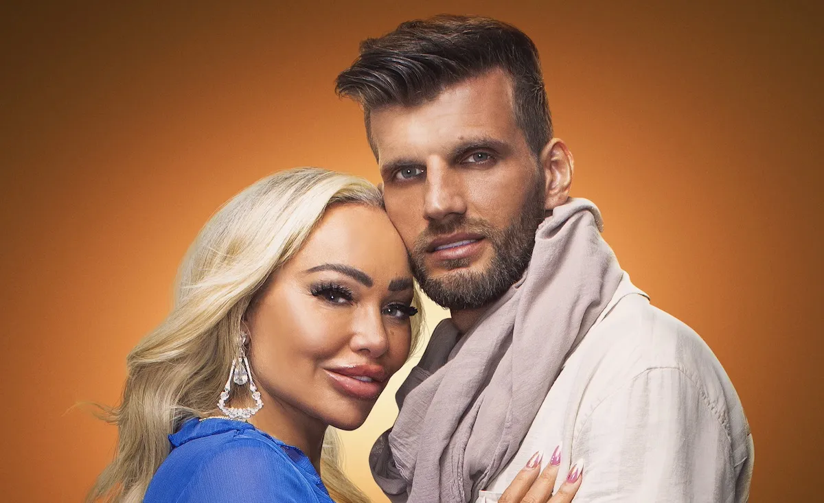 Stacey and Florian of '90 Day The Last Resort' Season 2 on orange-gold background