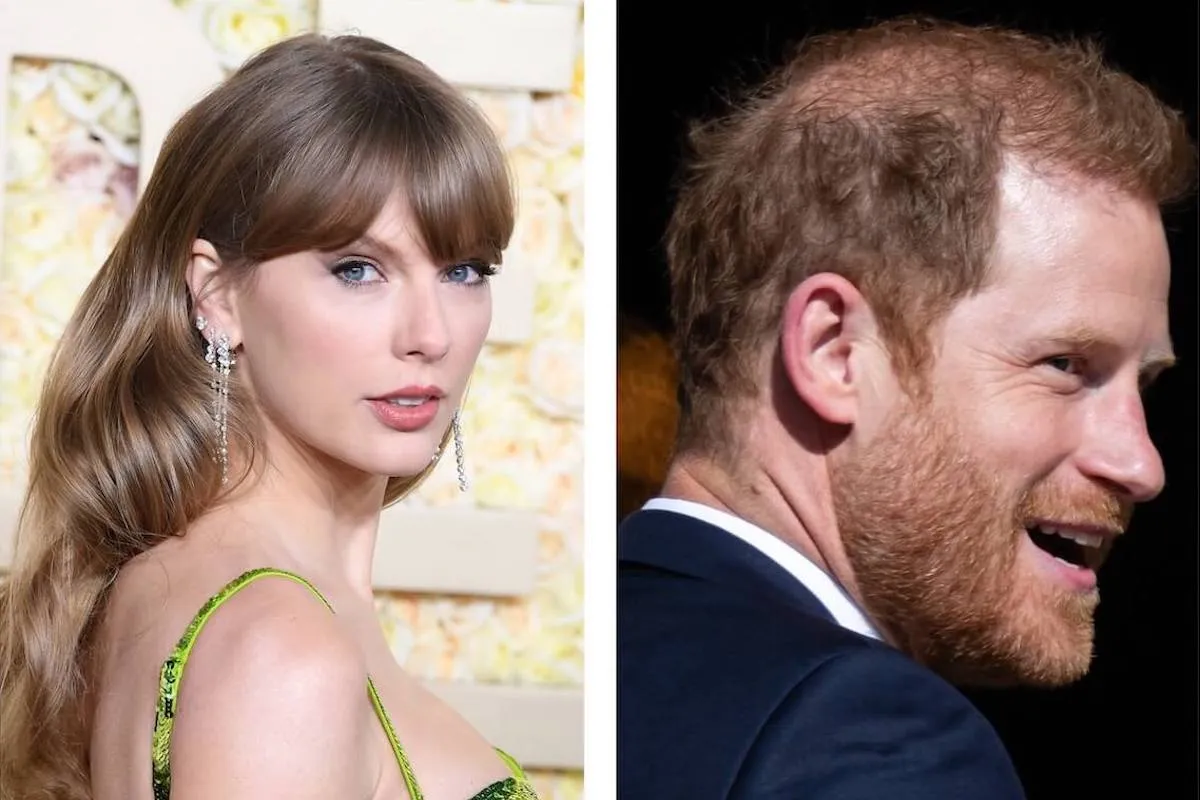 Taylor Swift, who is now part of the conversation surrounding Prince Harry's security lawsuit, in a composite image next to Prince Harry.