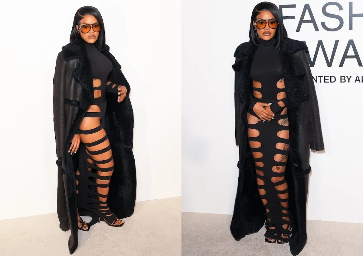 Wearing a black cut-out dress, Teyana Taylor poses for photos at the 2024 CFDA Awards