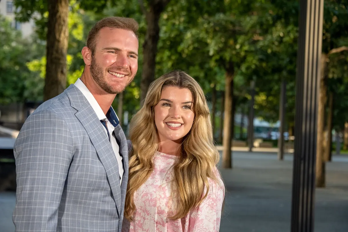 Pete Alonso and Haley Walsh attend the unveiling ceremony for '9/11: A Time of Remembrance' by artist Charles Fazzino at The National 9/11 Memorial & Museum on August 23, 2021 in New York City