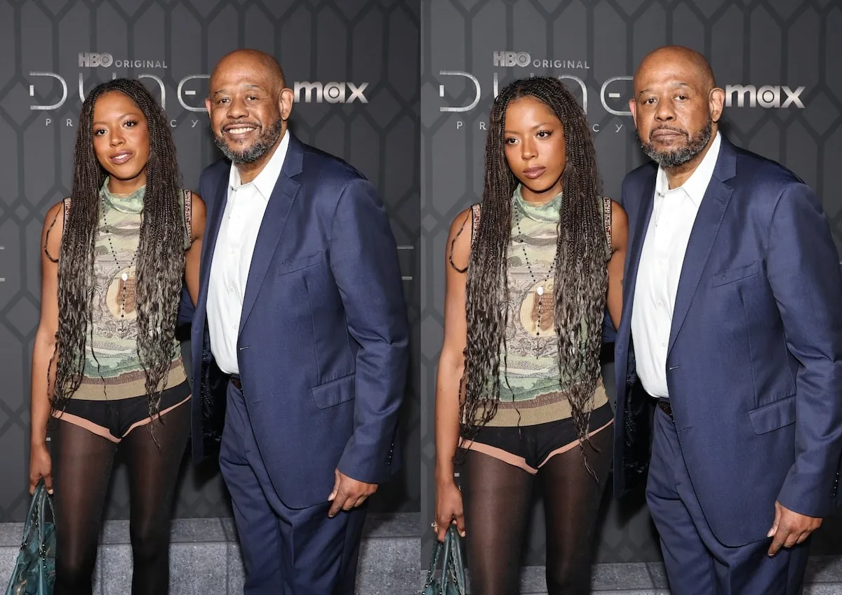 Forest Whitaker stands on the red carpet and smiles with his daughter, True, at the 'Dune: Prophecy' premiere