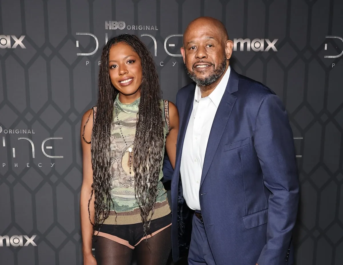 Forest Whitaker stands on the red carpet and smiles with his daughter, True, at the 'Dune: Prophecy' premiere