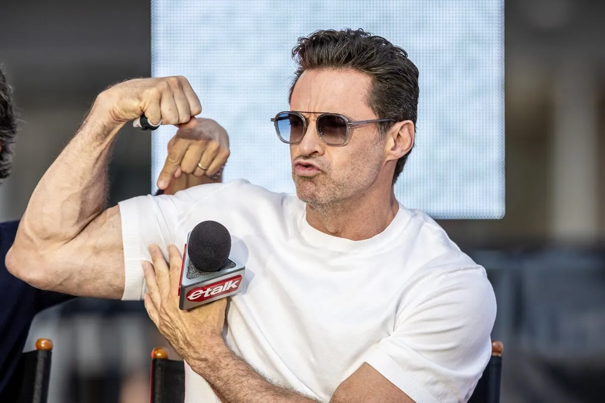 Wolverine flexing his arm at live taping of Etalk Presents: "Deadpool & Wolverine".